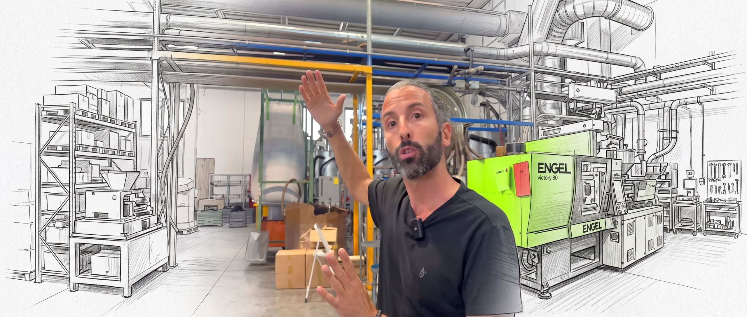 Capannone di stampaggio plastica raffrescato con tre pompe di calore e canali microforati